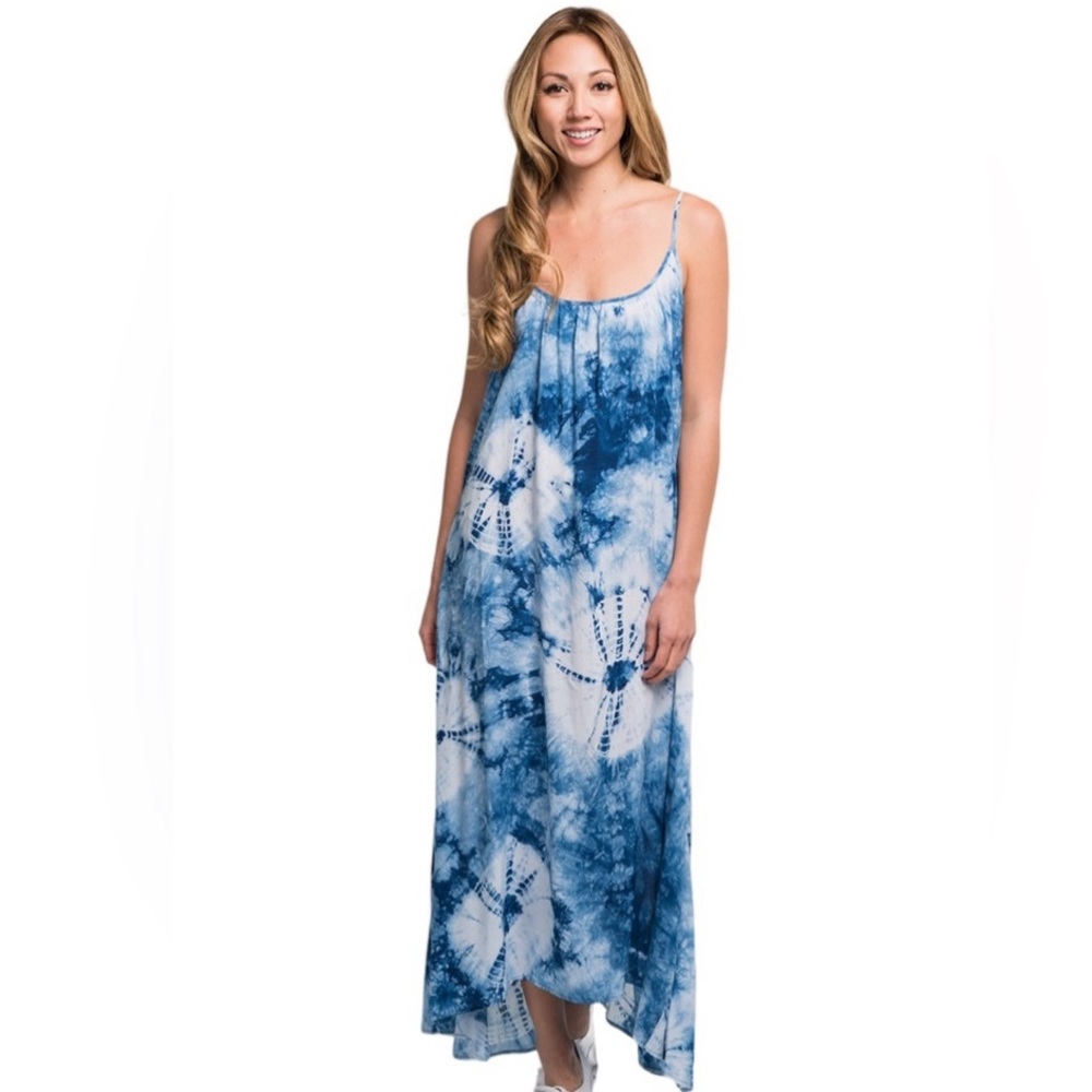 Lovestitch Denim Blue Tie Dye Maxi Dress One Size NWOT